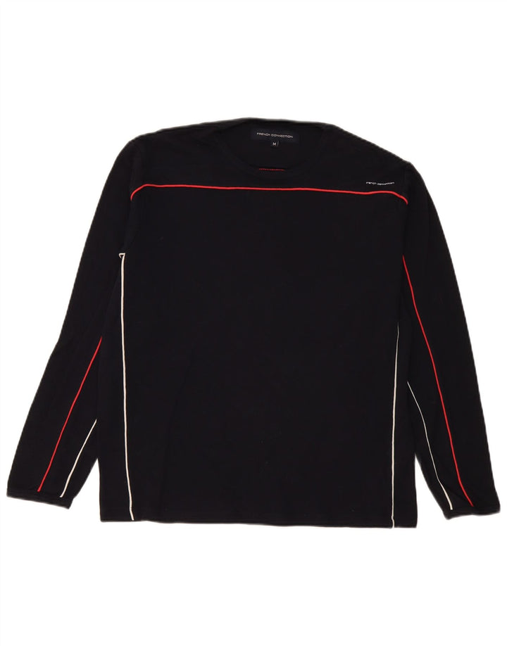 French Connection Top da uomo a maniche lunghe in cotone a righe nere medie
