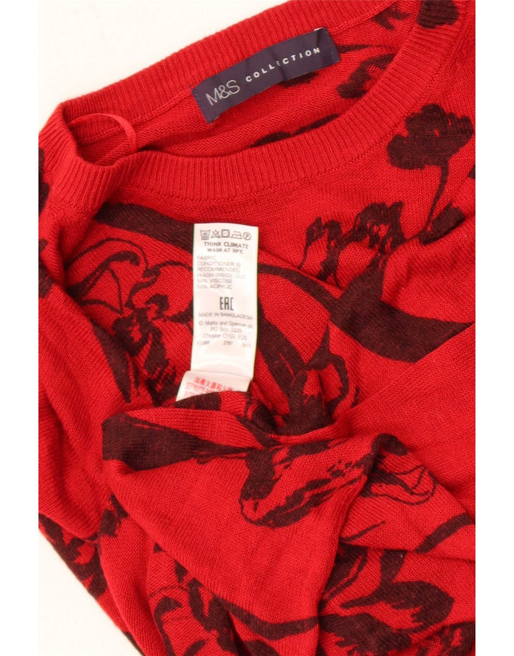 Maglione maglione girocollo da donna Marks & Spencer UK 14 rosso medio floreale