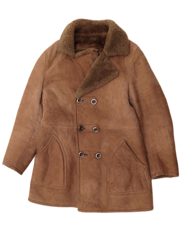 Giacca in shearling da uomo vintage UK 36 Small Marrone