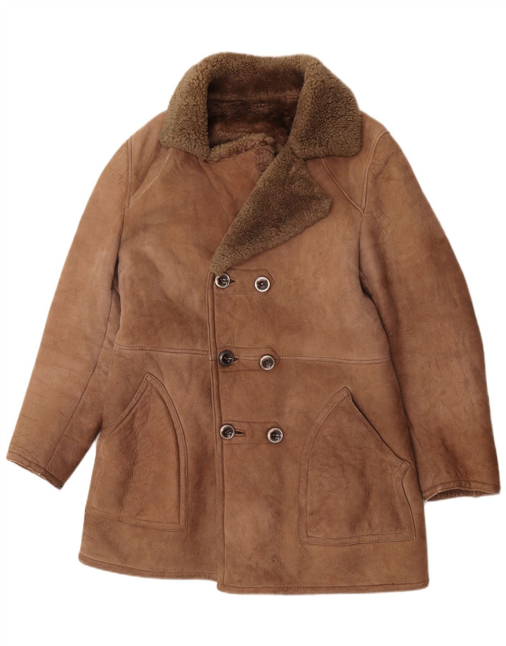 Giacca in shearling da uomo vintage UK 36 Small Marrone