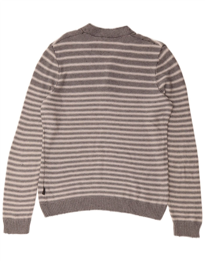 Hugo Boss Maglione da uomo con scollo a V piccolo cotone a righe grigie