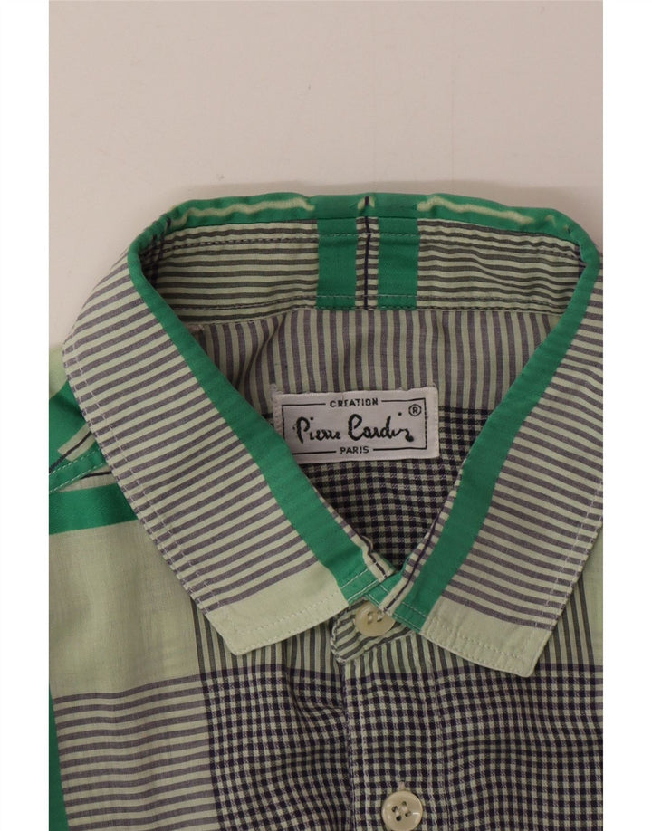Camicia a maniche corte da uomo Pierre Cardin a quadri verde medio