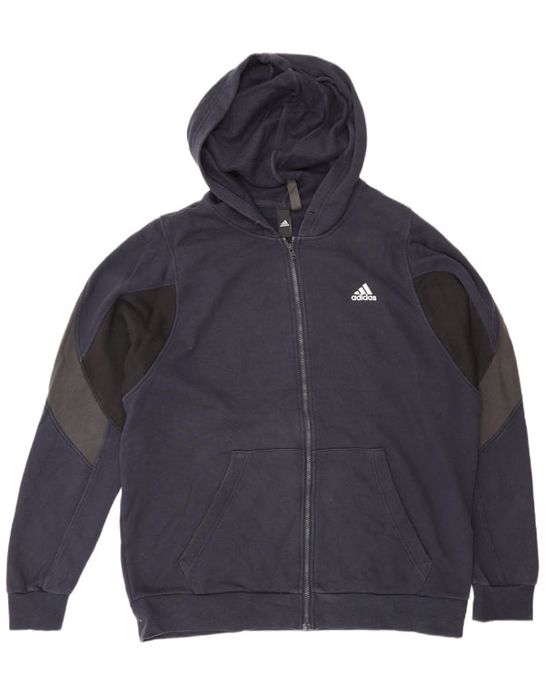 Felpa con cappuccio e zip grafica da uomo Adidas XL in cotone color block blu navy