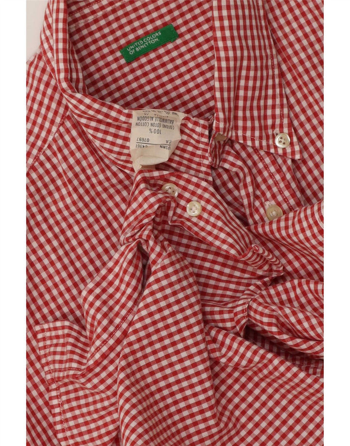 Camicia Benetton Uomo Cotone Vichy Rosso Medio