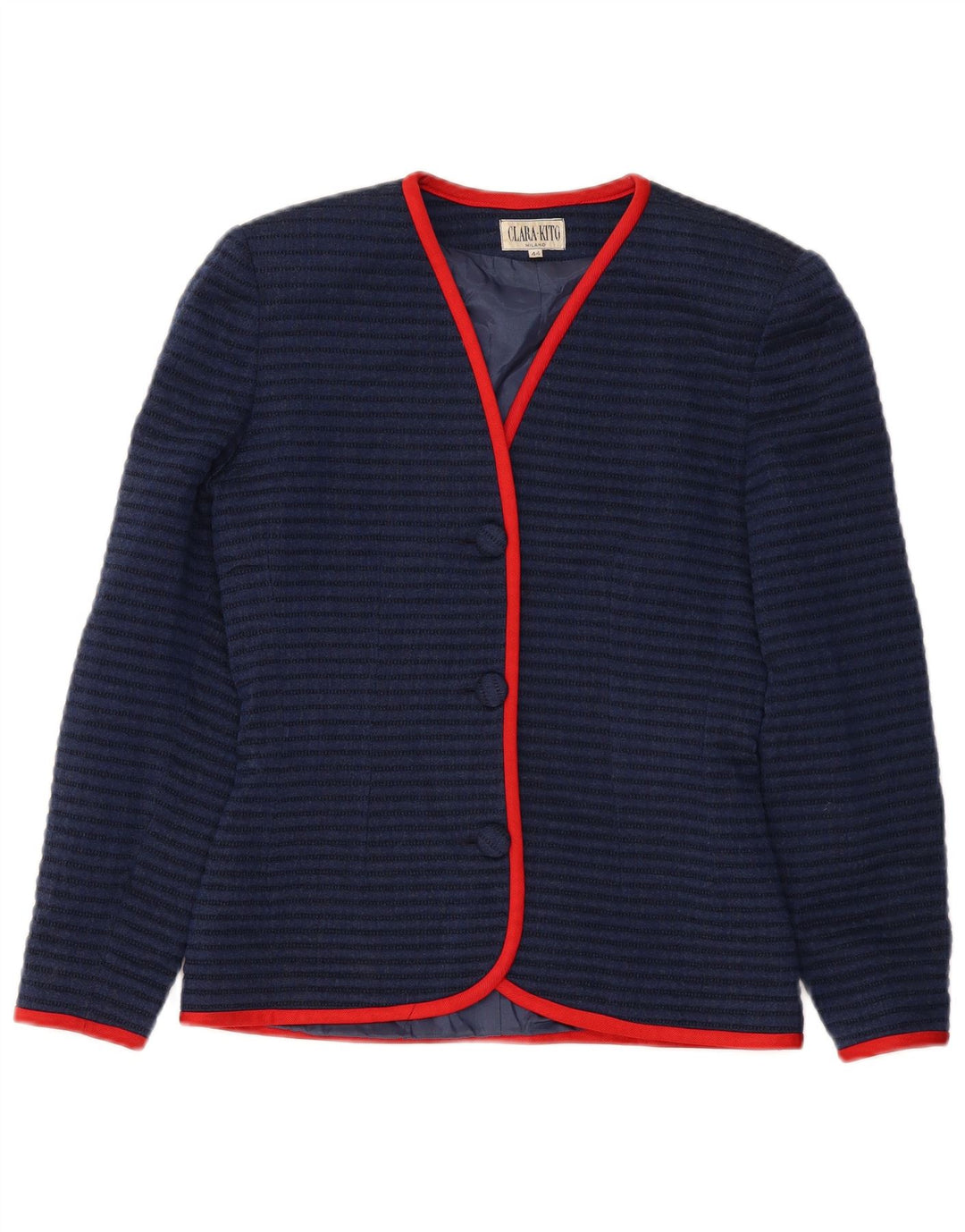 Giacca blazer da donna a 3 bottoni VINTAGE IT 44 medio blu navy a righe