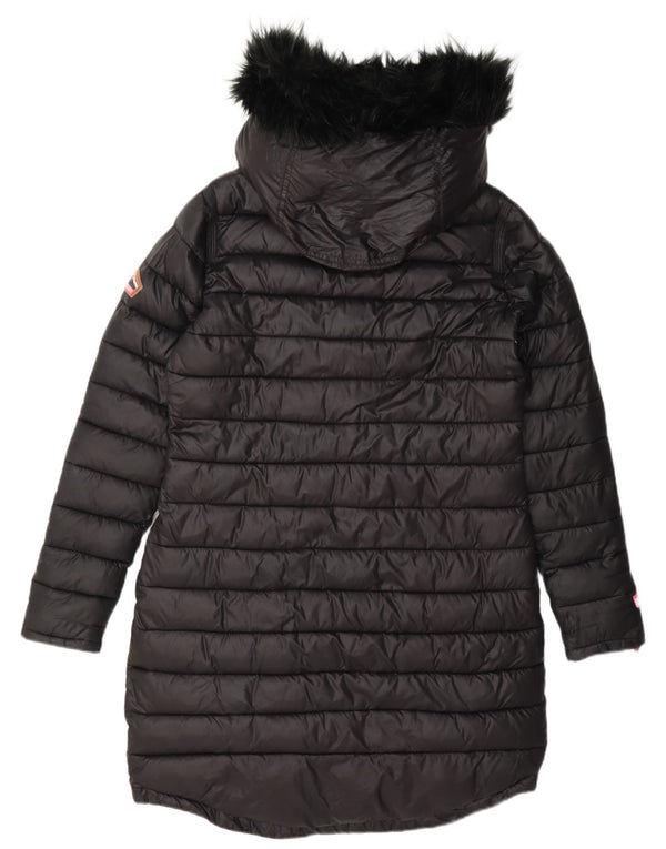 Cappotto imbottito con cappuccio da donna Superdry UK 12 nylon nero medio