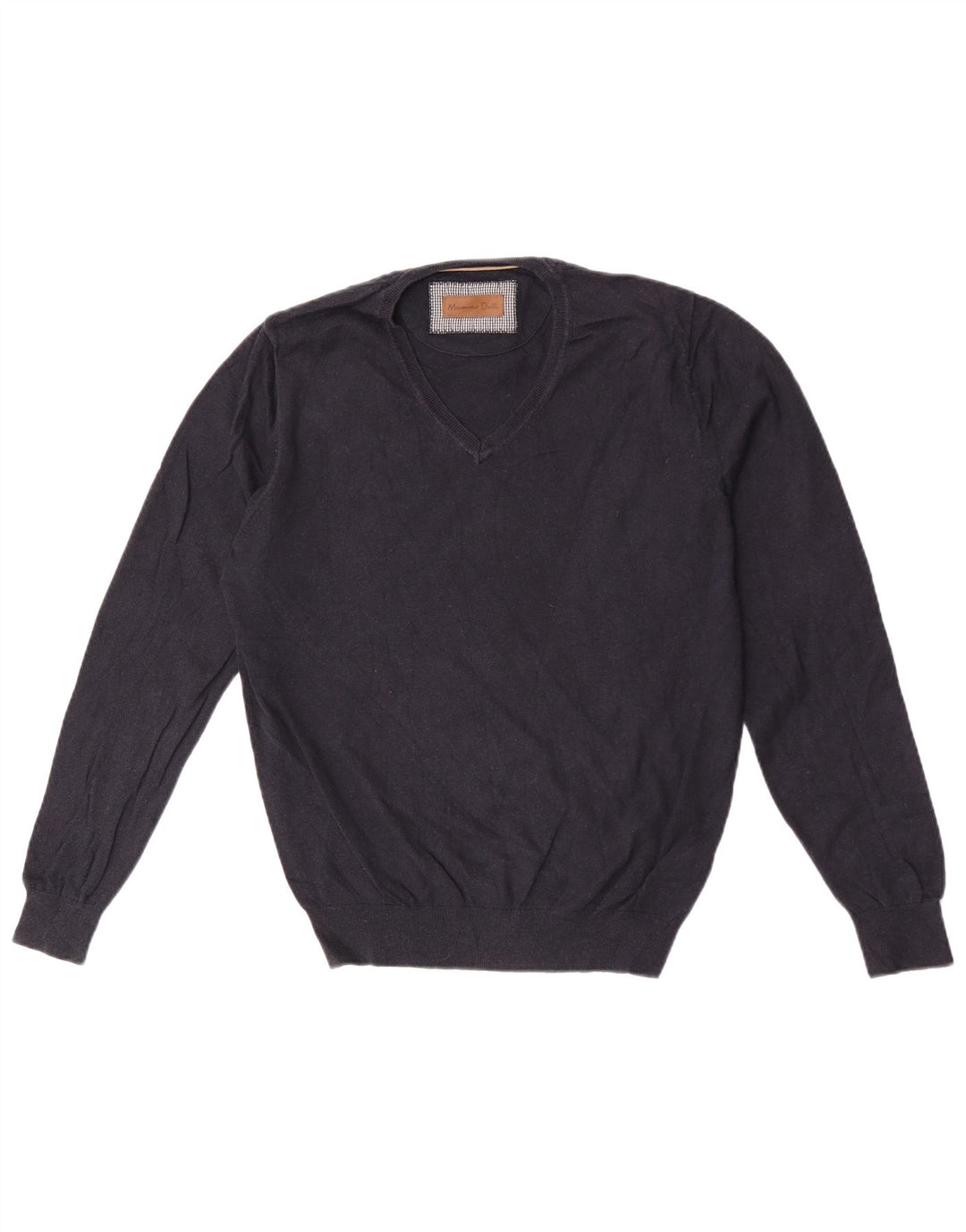 Massimo Dutti Maglione da uomo con scollo a V in cotone medio blu navy