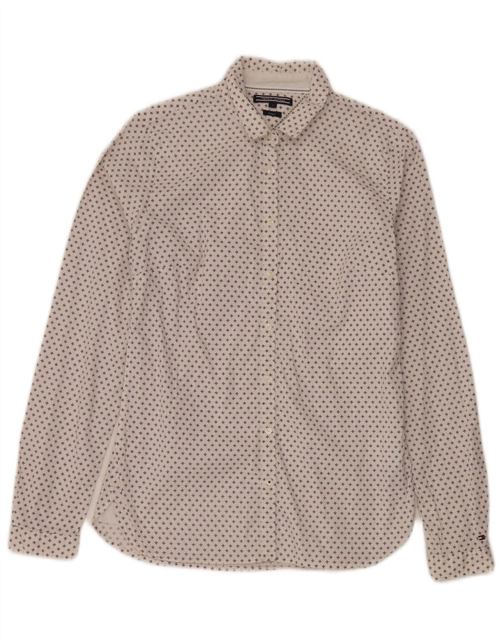 Camicia da donna aderente con motivo astratto Tommy Hilfiger US 4 Small in cotone bianco