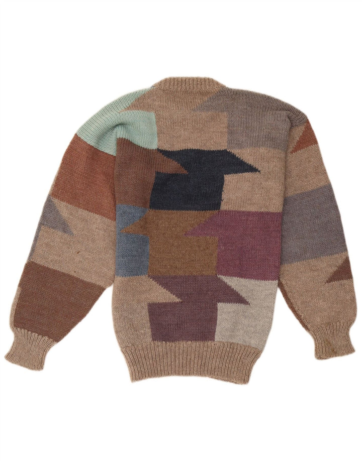 Maglione maglione girocollo con grafica vintage da donna UK 14 Marrone medio