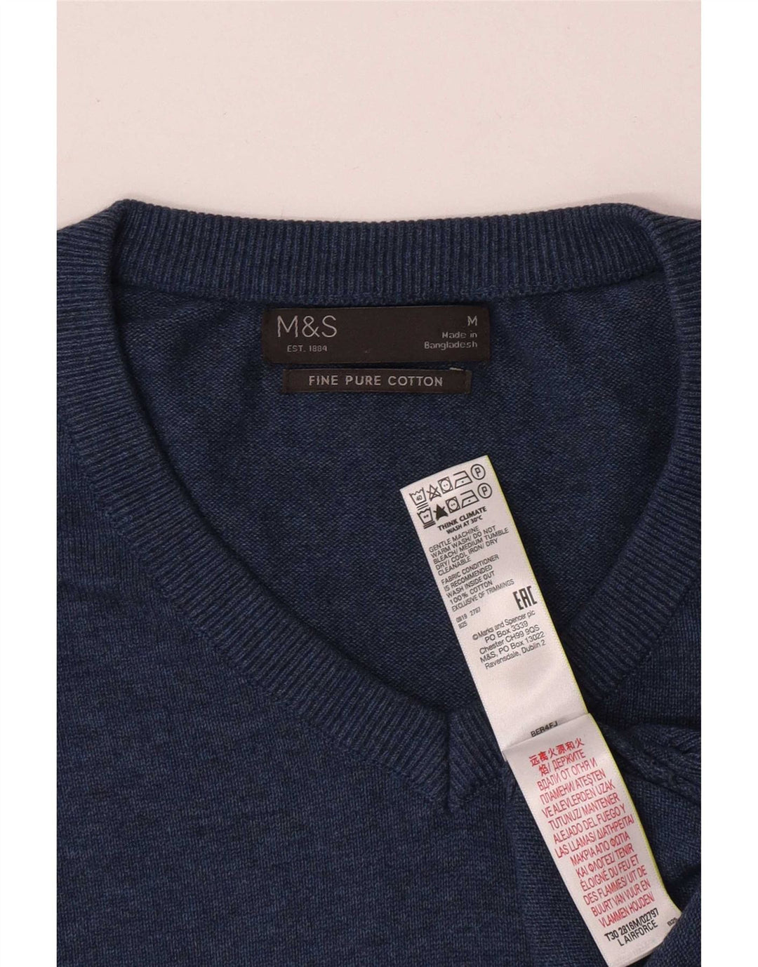 Maglione da uomo con scollo a V Marks & Spencer in cotone blu medio