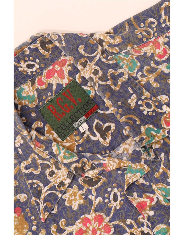 Camicia vintage da uomo a maniche corte grande floreale blu