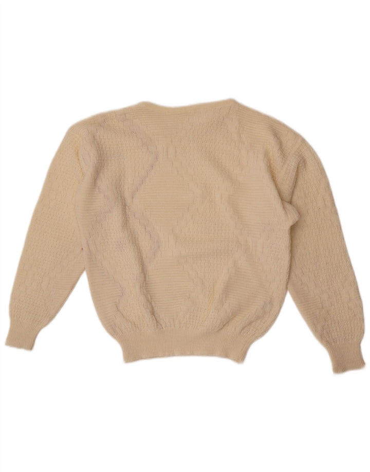Maglione maglione vintage da donna con scollo a barca UK 14 medio bianco sporco