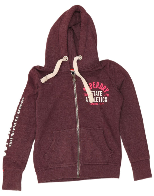 Maglione con cappuccio e zip grafica da donna Superdry UK 10 piccolo cotone bordeaux