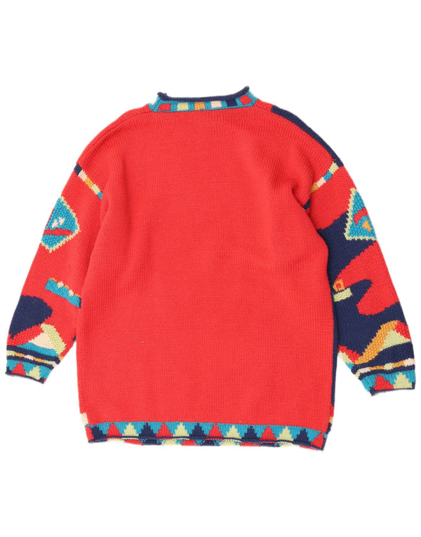 Maglione maglione vintage da donna con collo dolcevita UK 16 Grande novità geometrica rossa