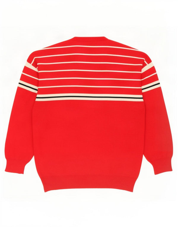 Maglione vintage da uomo girocollo in lana a righe rosse medie