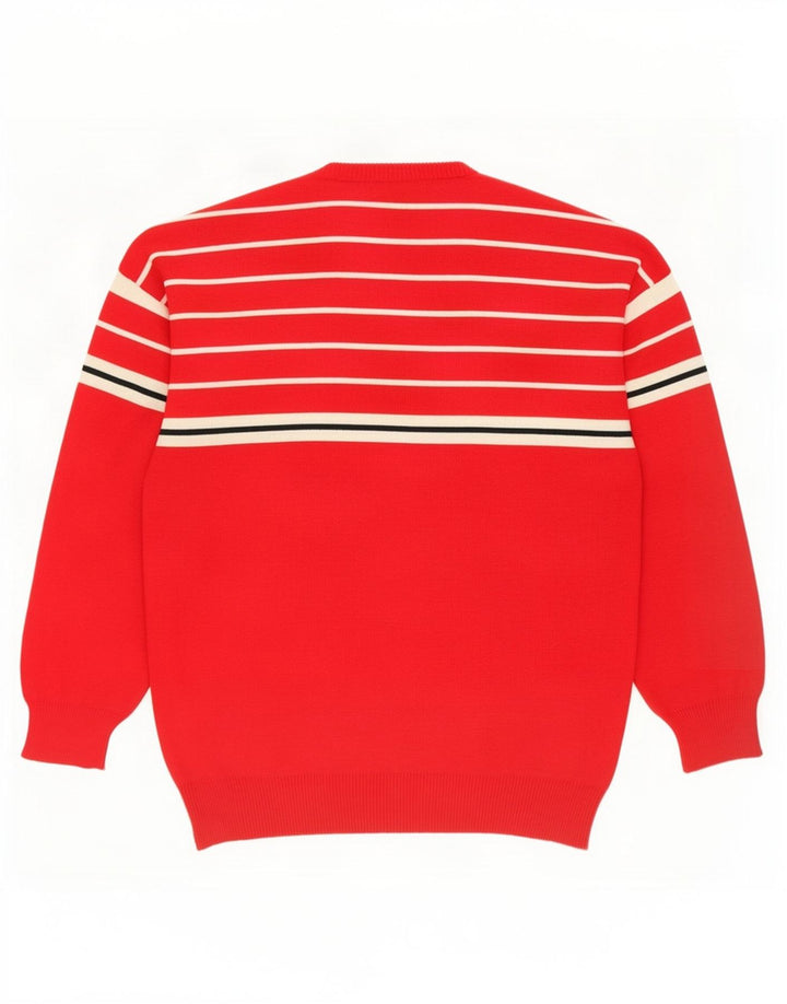 Maglione vintage da uomo girocollo in lana a righe rosse medie