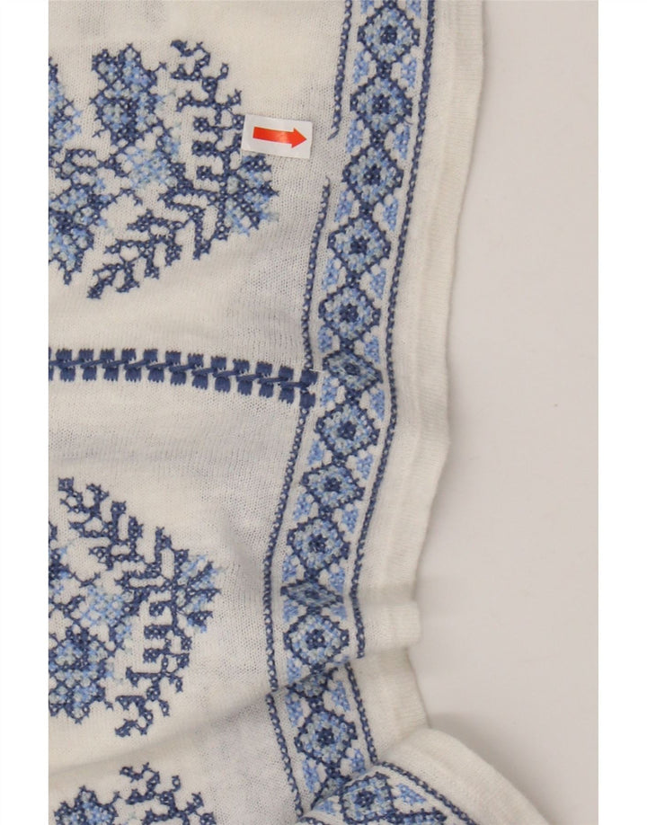 MONSOON Camicetta da donna Top UK 16 Grande lino floreale bianco sporco