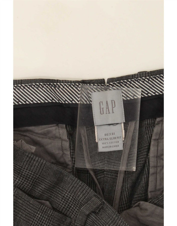 Pantaloni Gap Uomo Extra Sim Fit Chino W34 L32 Cotone a quadri grigi
