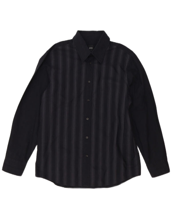 Camicia da uomo Hugo Boss XL in cotone a righe blu navy