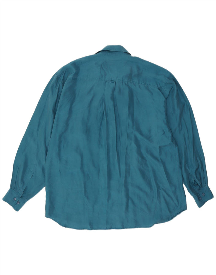 Camicia vintage da uomo grande in seta blu