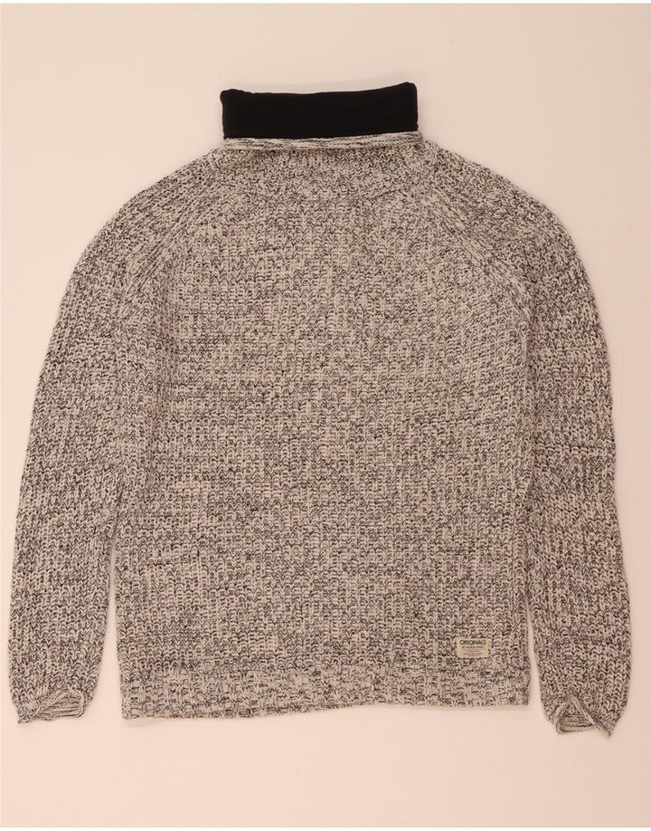 JACK & JONES Maglione maglione a collo alto da uomo XL in cotone chiazzato grigio