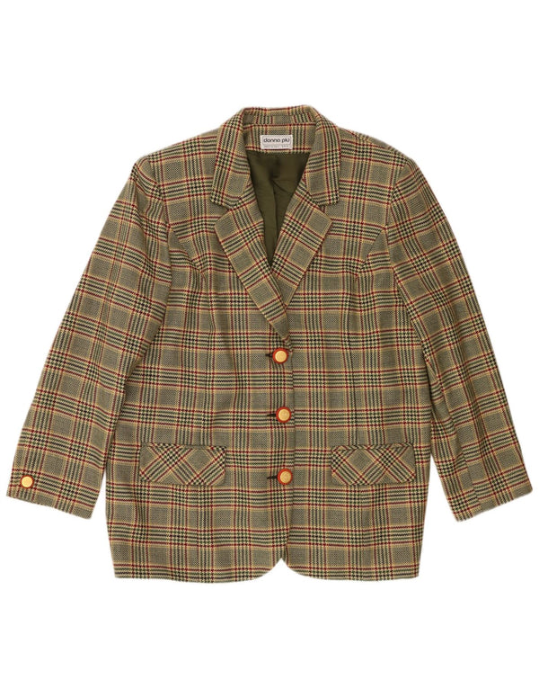 Donna Piu Giacca blazer a 3 bottoni da donna UK 20 2XL Lana pied de poule verde
