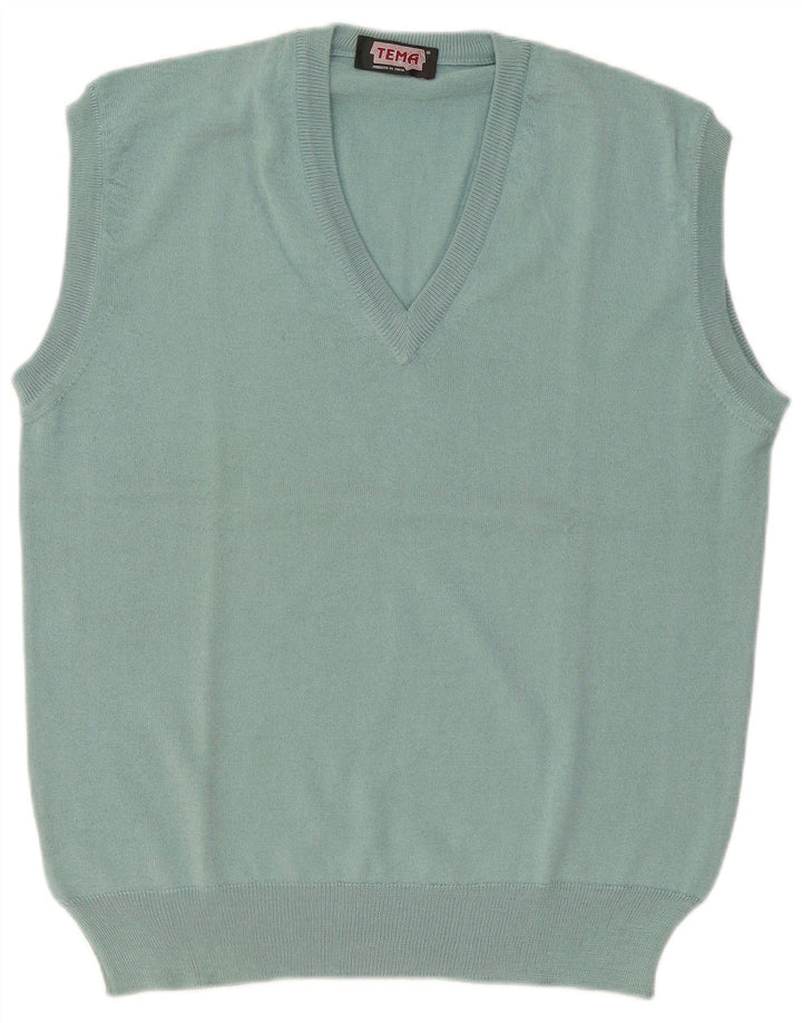 Canottiera vintage da uomo, canotta grande in lana blu