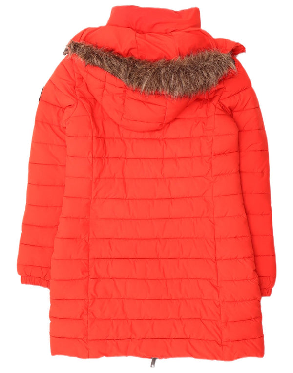 Cappotto imbottito con cappuccio da donna Superdry UK 8 piccolo poliestere rosso
