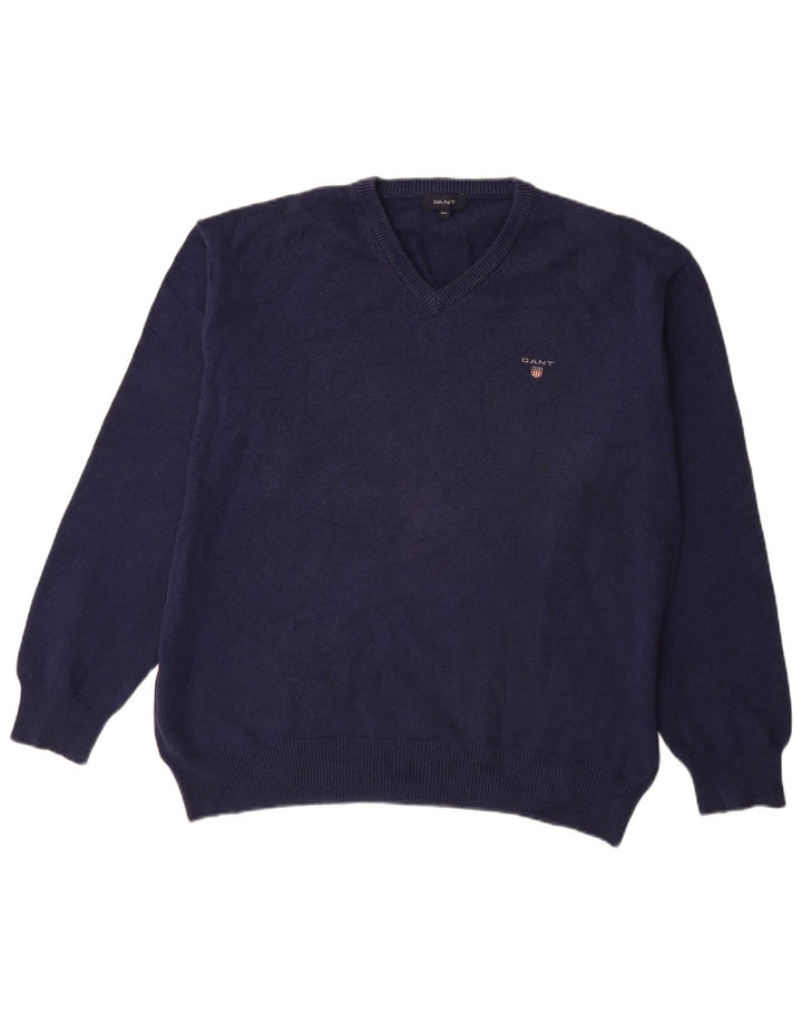 GANT Maglione da uomo con scollo a V 2XL in cotone blu navy