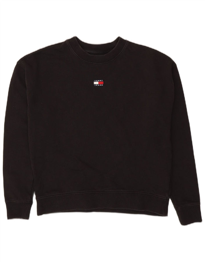 Tommy Hilfiger Donna Crop Oversize Felpa Maglione UK 10 Piccolo Nero