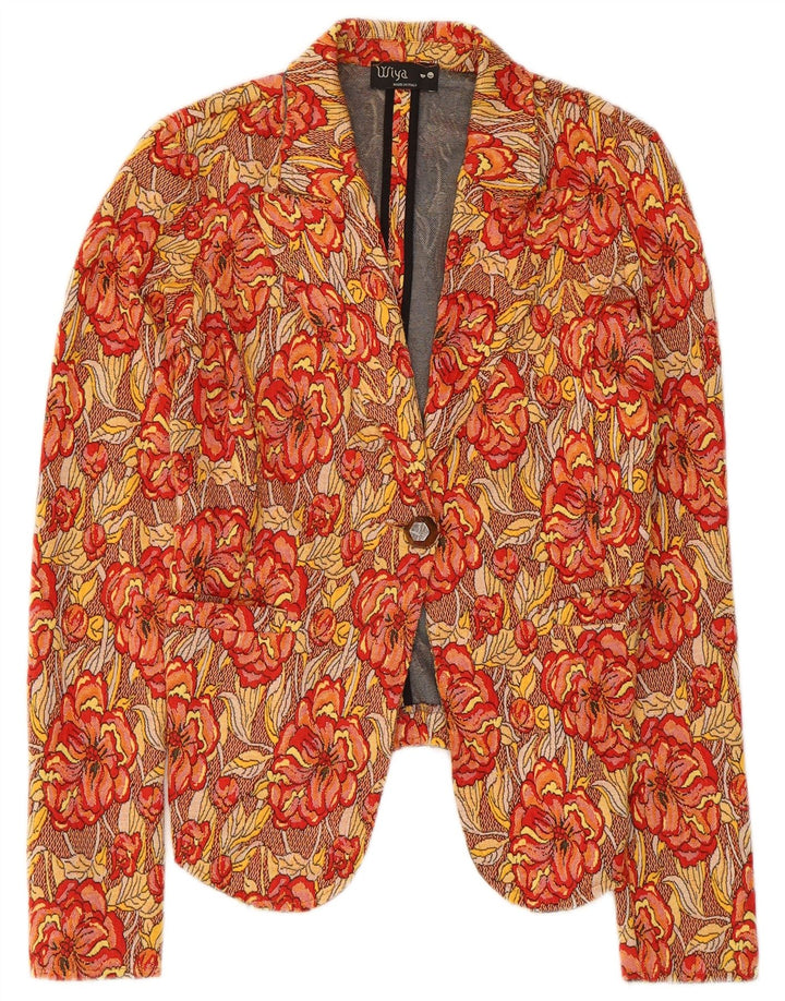 Giacca blazer vintage da donna a 1 bottone UK 10 piccolo floreale multicolore