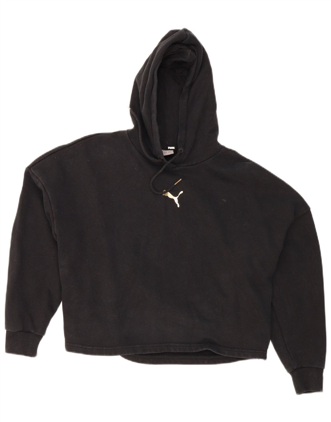 PUMA Womens Crop Oversized Hoodie Jumper UK 14 Medium Black Cotton