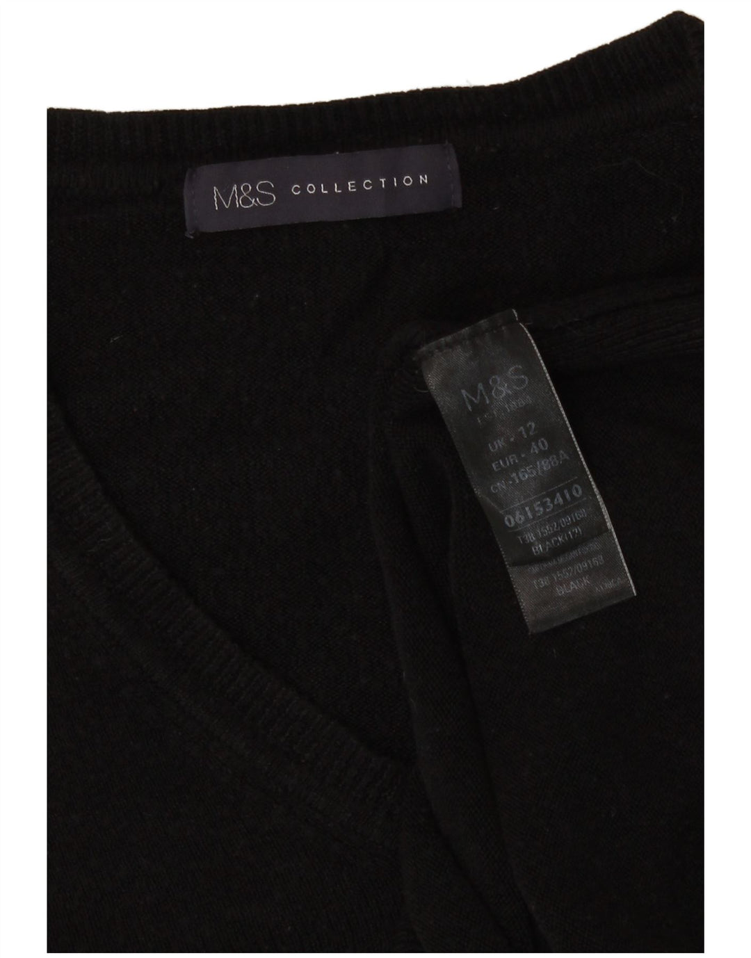 Maglione da donna con scollo a V Marks & Spencer UK 12 Acrilico nero medio