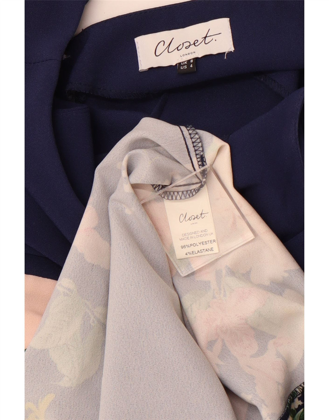CLOSET Abito aderente senza maniche da donna UK 8 Piccolo floreale blu navy
