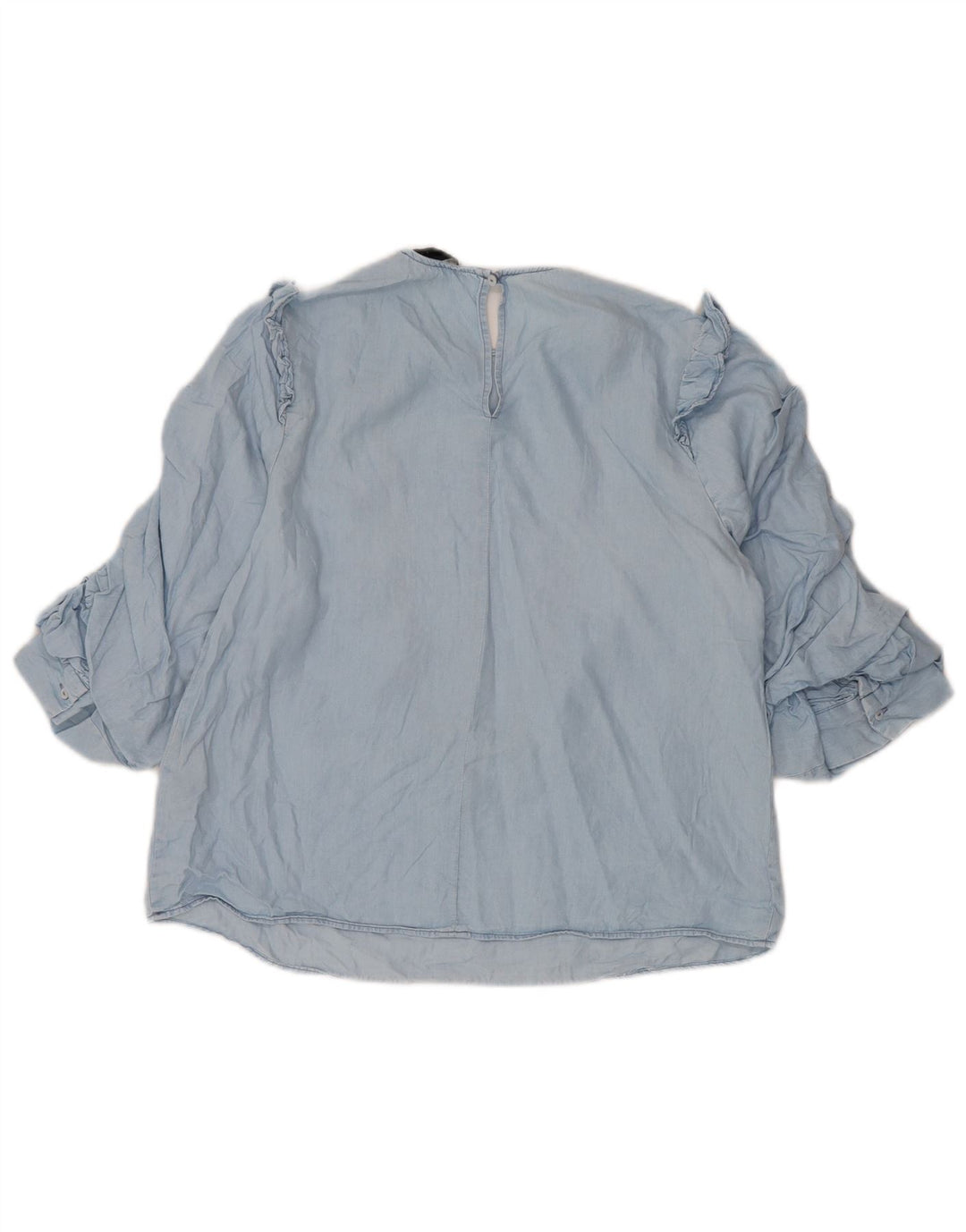 Top Zara da donna con maniche a 3/4 con volant sul davanti, camicetta UK 10 piccolo in Lyocell blu