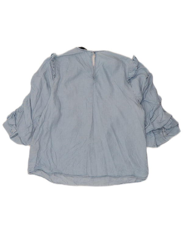 Top Zara da donna con maniche a 3/4 con volant sul davanti, camicetta UK 10 piccolo in Lyocell blu