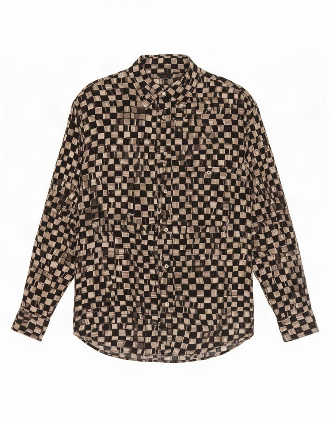 Camicia vintage da uomo piccola in viscosa geometrica nera