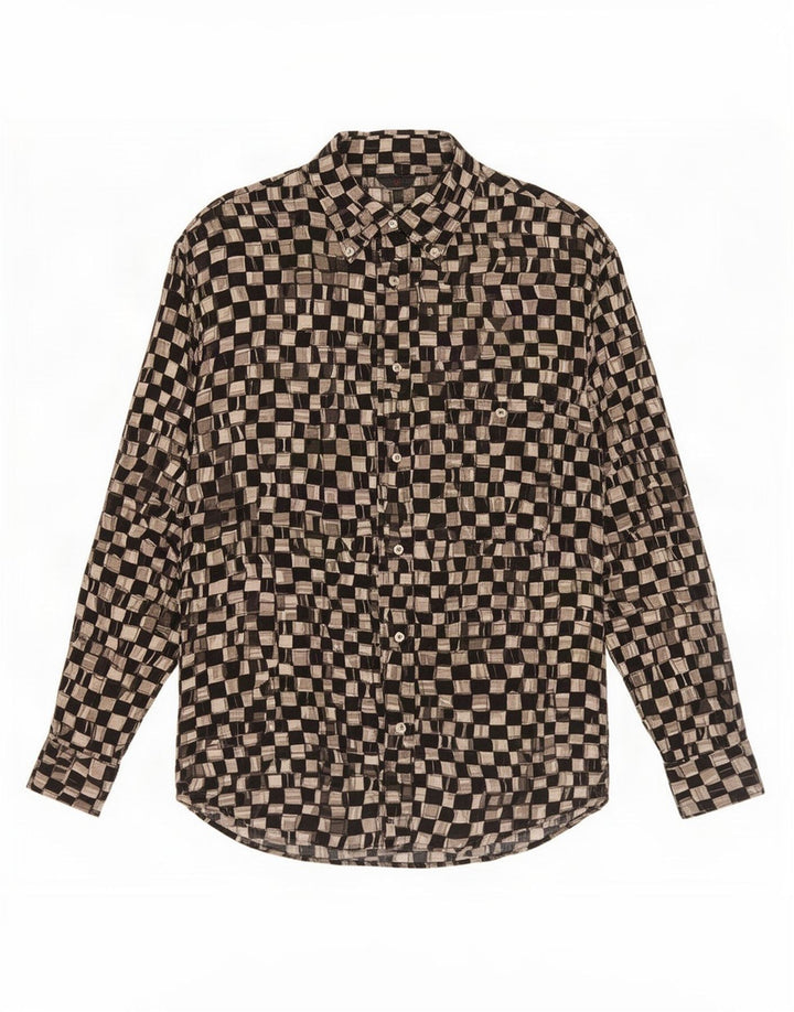 Camicia vintage da uomo piccola in viscosa geometrica nera