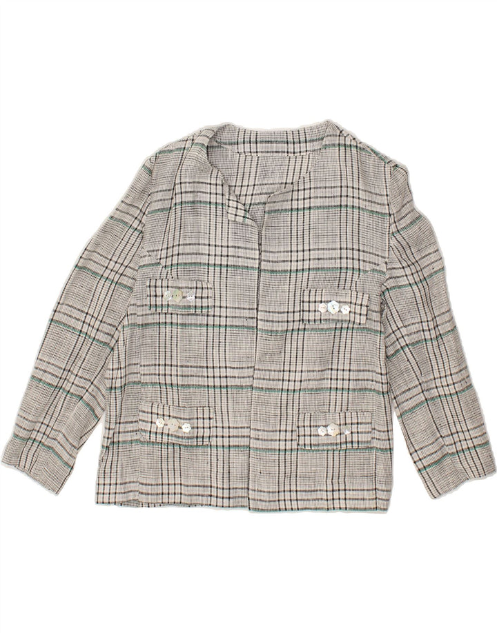 VINTAGE Womens 3/4 Sleeve Open Blazer Jacket UK 12 Medium Grey Check Vintage Vintage and Second-Hand Vintage from Messina Hembry 