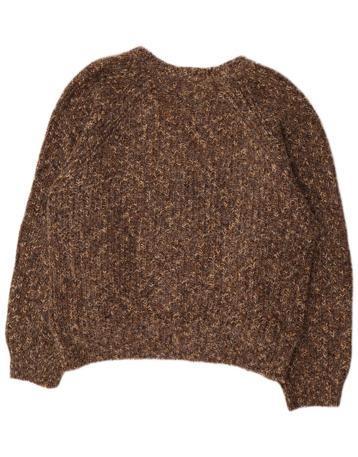 Maglione oversize da donna VINTAGE con scollo a V UK 18 XL Marrone screziato