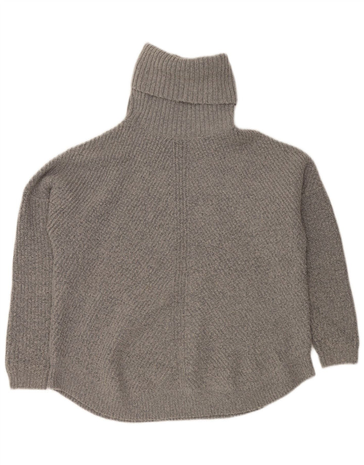 Maglione maglione oversize da donna VINTAGE con collo alto UK 16 grande grigio