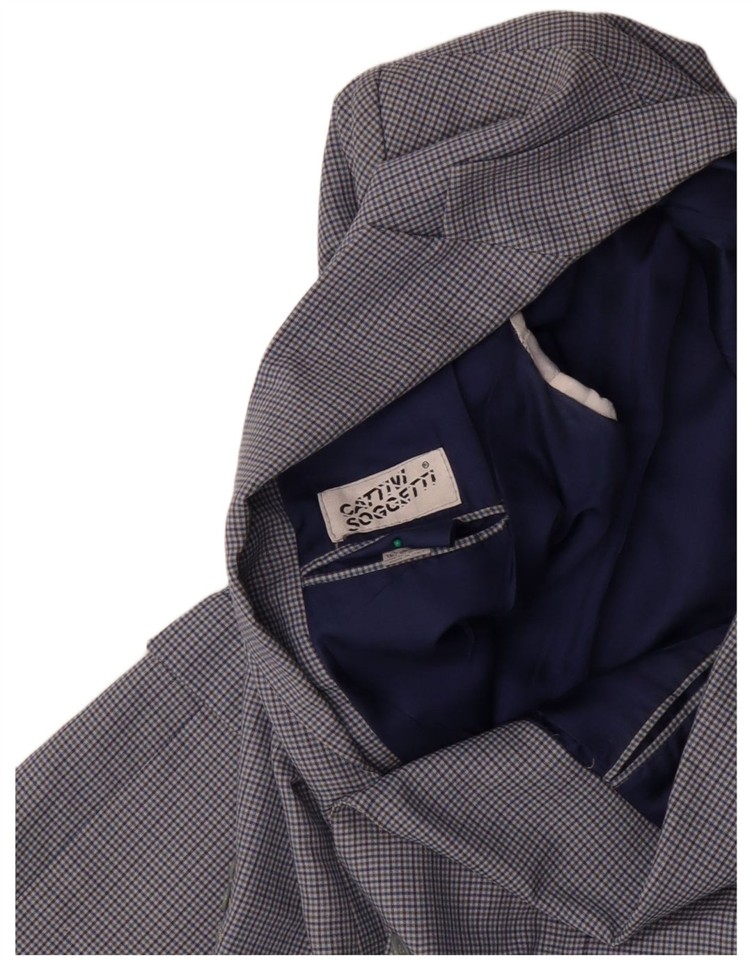 Giacca blazer da uomo a 2 bottoni VINTAGE IT 50 grande lana a quadri blu