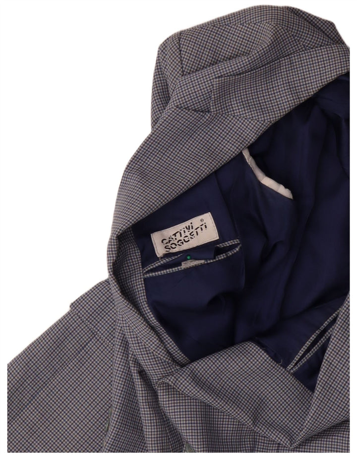 Giacca blazer da uomo a 2 bottoni VINTAGE IT 50 grande lana a quadri blu