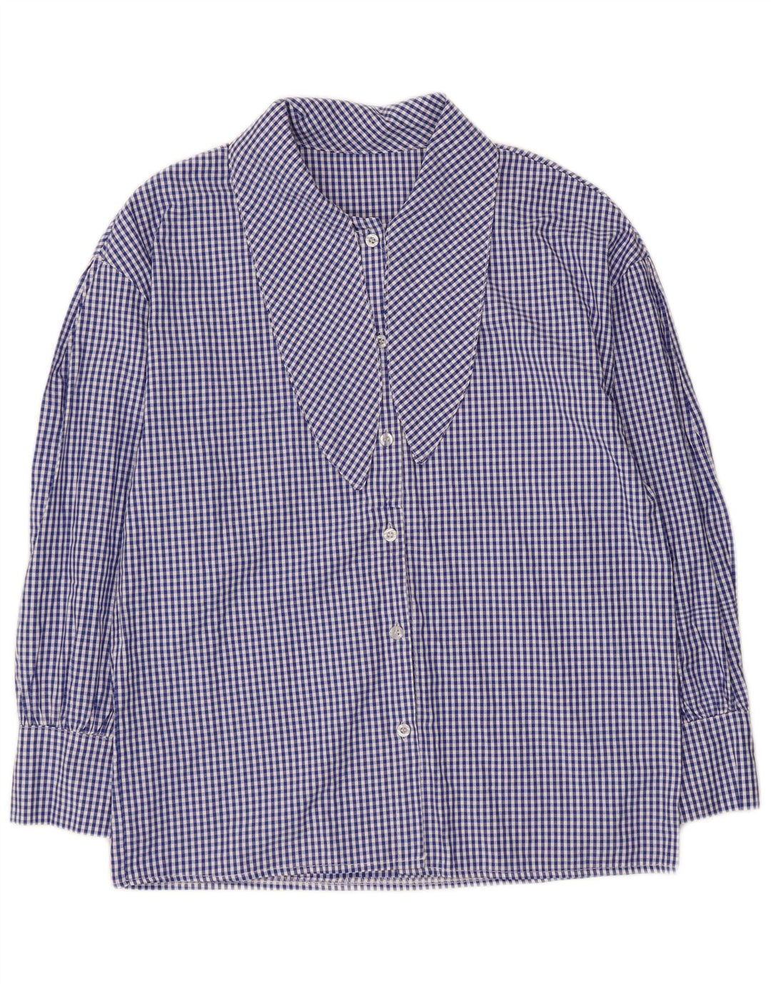 Camicetta vintage da donna con maniche a 3/4 e cravatta sul davanti UK 14 a quadretti blu medio