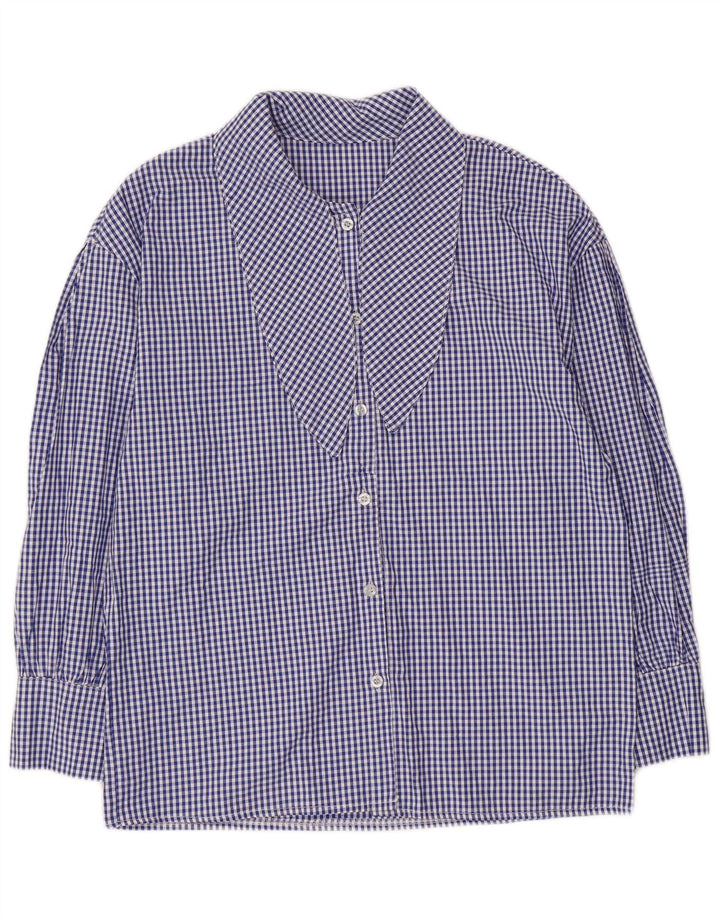 Camicetta vintage da donna con maniche a 3/4 e cravatta sul davanti UK 14 a quadretti blu medio