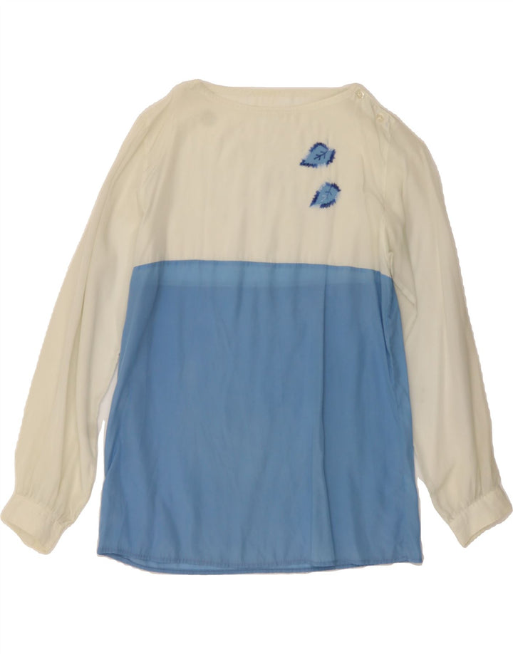 VINTAGE Womens Blouse Top UK 14 Medium Blue Colourblock Vintage Vintage and Second-Hand Vintage from Messina Hembry 