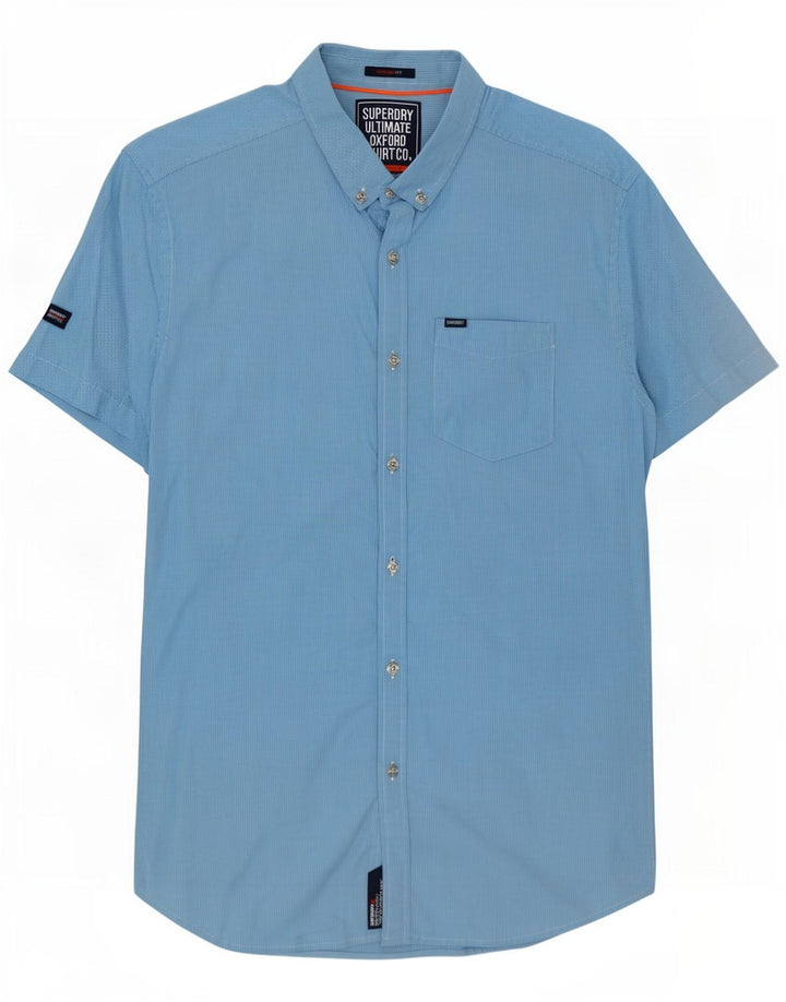 Camicia da uomo a maniche corte Regular Fit Superdry in cotone pied de poule blu medio