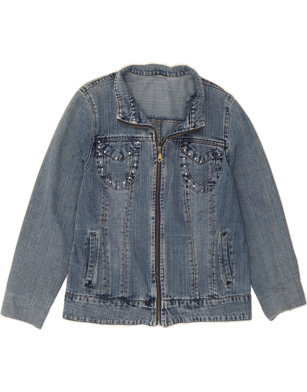 VINTAGE Womens Denim Jacket UK 10 Small Blue Cotton Vintage Vintage and Second-Hand Vintage from Messina Hembry 