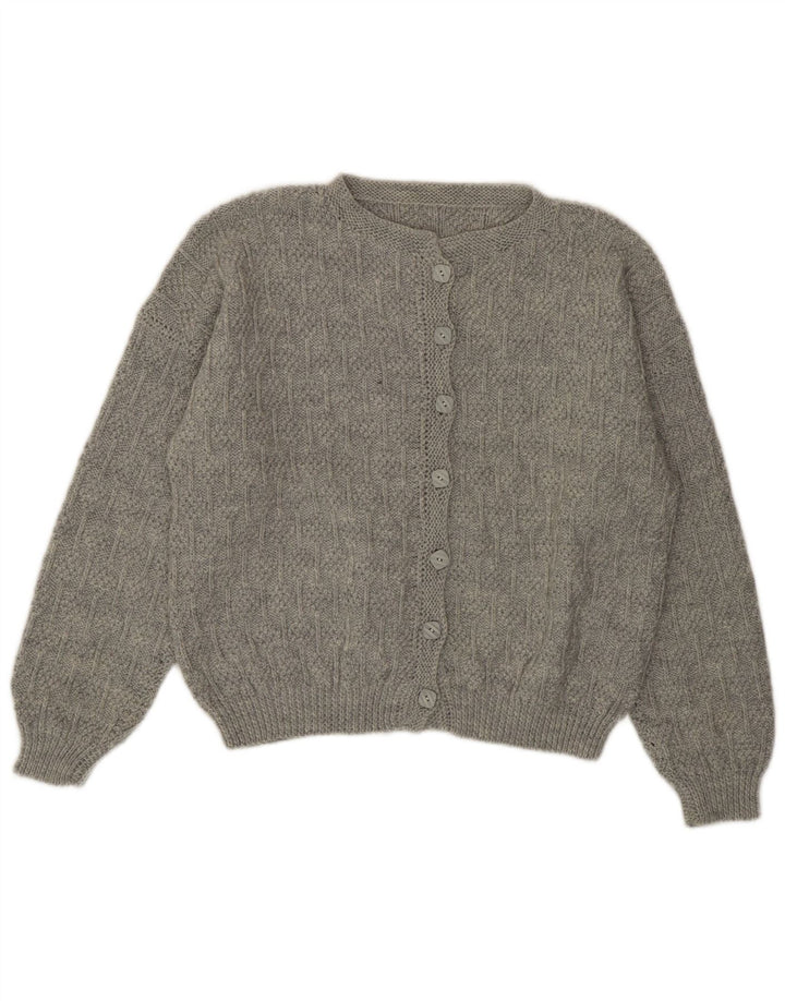 Maglione cardigan da donna vintage UK 14 grande grigio