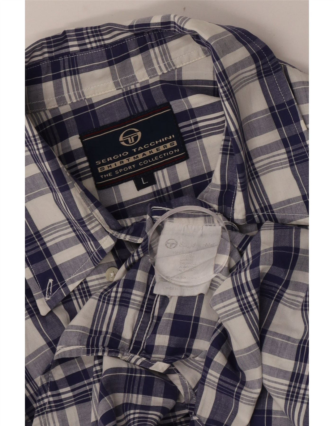Camicia da uomo a maniche corte Sergio Tacchini grande in cotone a quadri blu navy